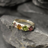 Wide Colorful Band - Natural Tourmaline Ring, October Birthstone Ring