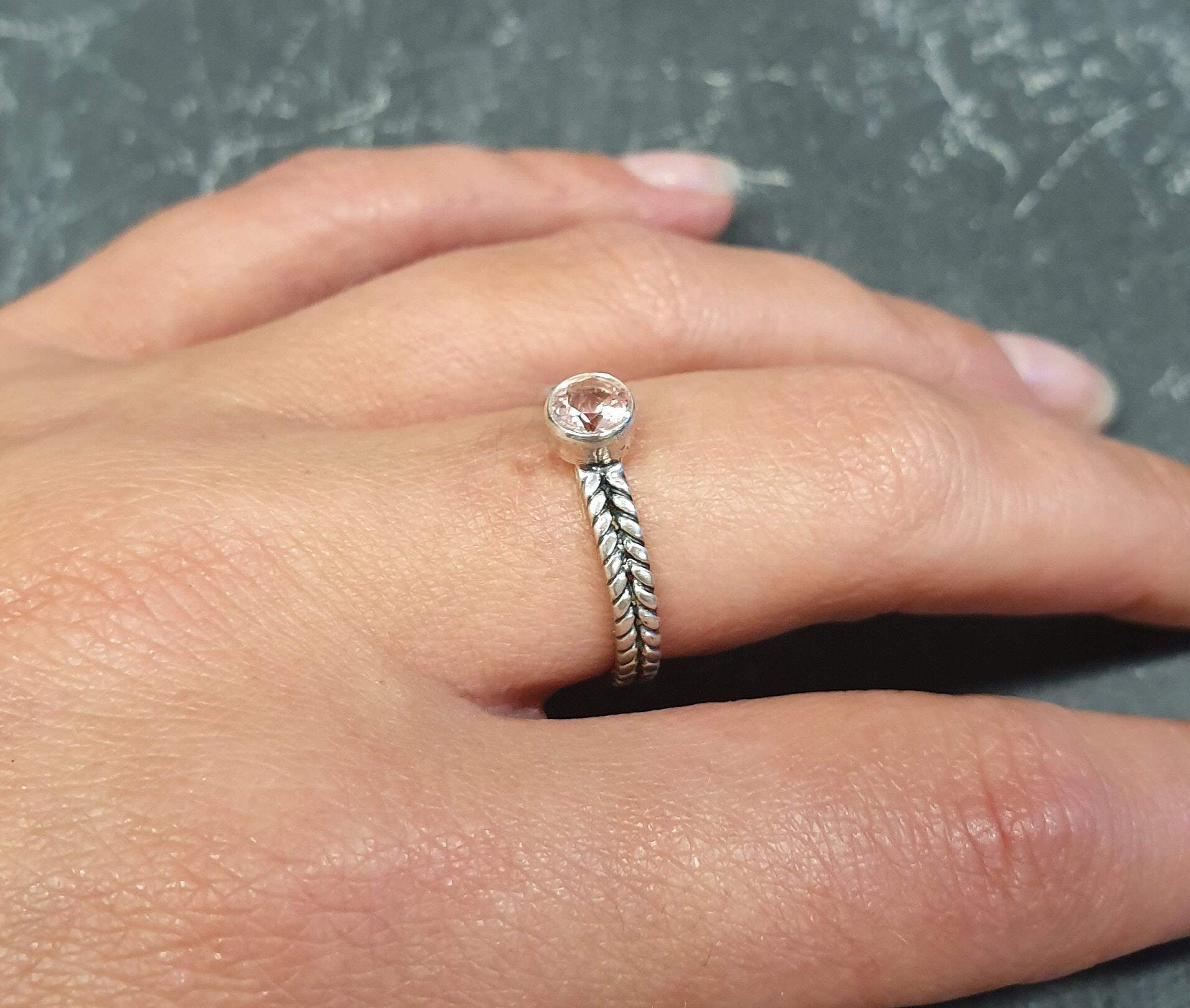 Morganite Ring, Crated Morganite, Pink Morganite Ring, Silver Braided Band, Pink Diamond Ring, VintageRing, Solitaire Ring, 925 Silver Ring