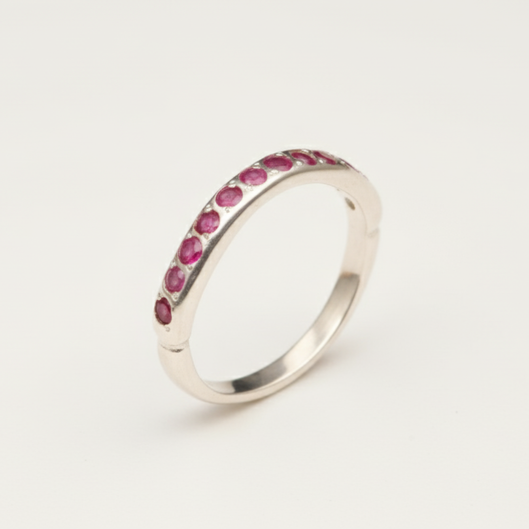 Chic 925 Sterling Silver Ruby Ring featuring a radiant round red ruby, perfect for daily wear or as a thoughtful birthday gift.
