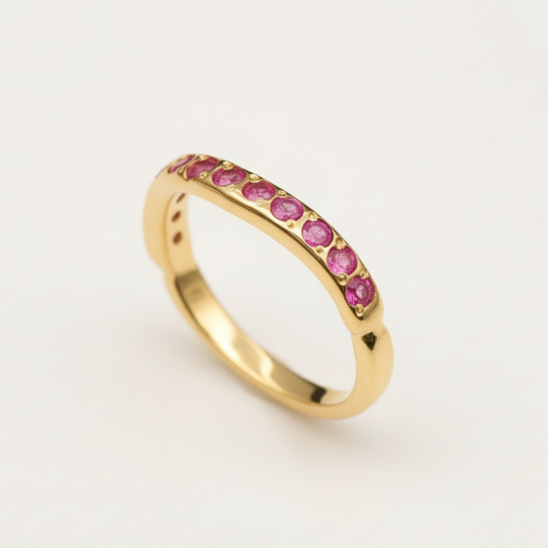 Stunning 18k Gold Vermeil Ruby Ring with Channel-Set Round Ruby, ideal for everyday elegance and meaningful gifts.