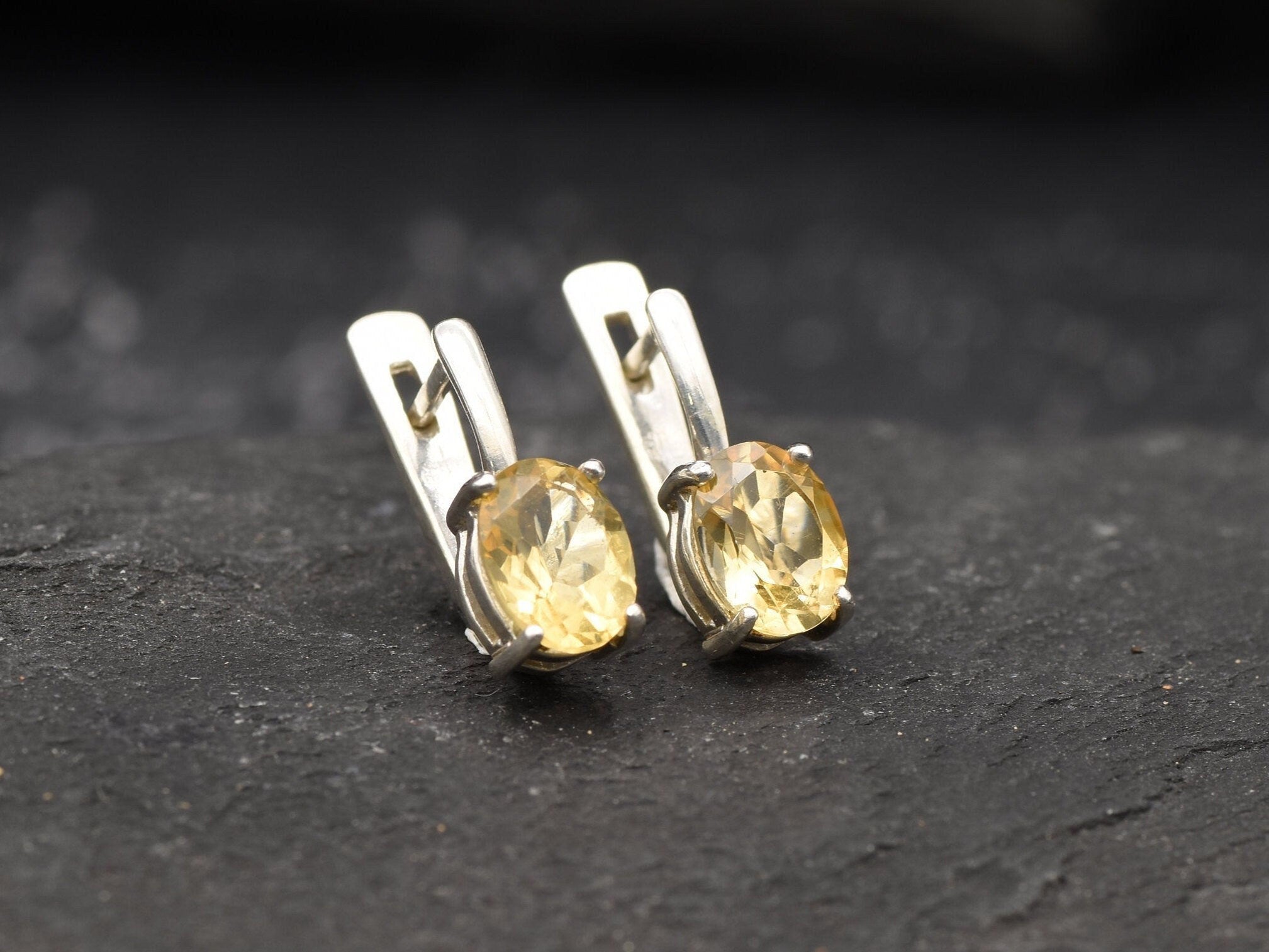Citrine Earrings, Vintage Earrings, Natural Citrine, November Birthstone, November Earrings, Yellow Stone Earring, 925 Silver, Solid Silver