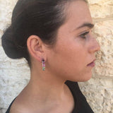 Mutistone Earrings, Colorful Earrings, Statement Studs, Long Gemstone Earrings, Half Hoops, 925 Silver Earrings, Citrine, Amethyst, Peridot