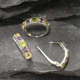 Mutistone Earrings, Colorful Earrings, Statement Studs, Long Gemstone Earrings, Half Hoops, 925 Silver Earrings, Citrine, Amethyst, Peridot