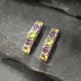 Mutistone Earrings, Colorful Earrings, Statement Studs, Long Gemstone Earrings, Half Hoops, 925 Silver Earrings, Citrine, Amethyst, Peridot