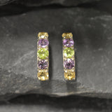 Mutistone Earrings, Colorful Earrings, Statement Studs, Long Gemstone Earrings, Half Hoops, 925 Silver Earrings, Citrine, Amethyst, Peridot