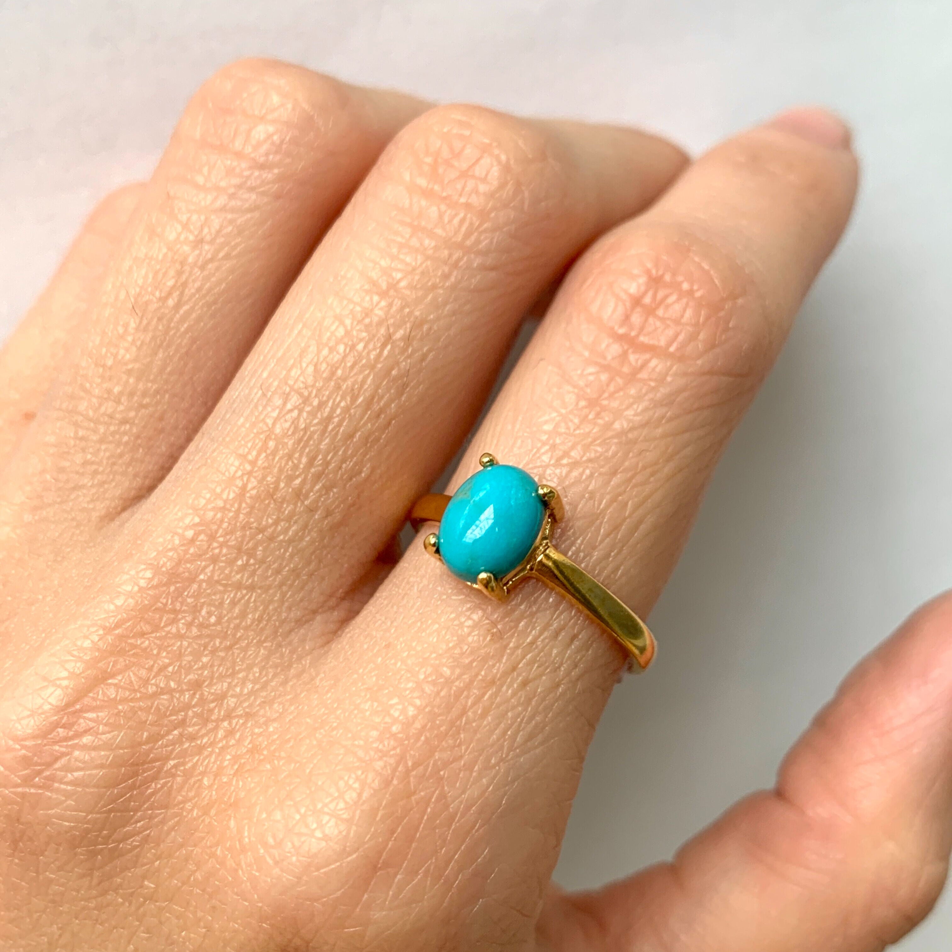 Gold Turquoise Ring, Natural Turquoise, Dainty Blue Ring, December Birthstone, 2 Carat Ring, Solitaire Ring, Gold Vermeil, Arizona Turquoise