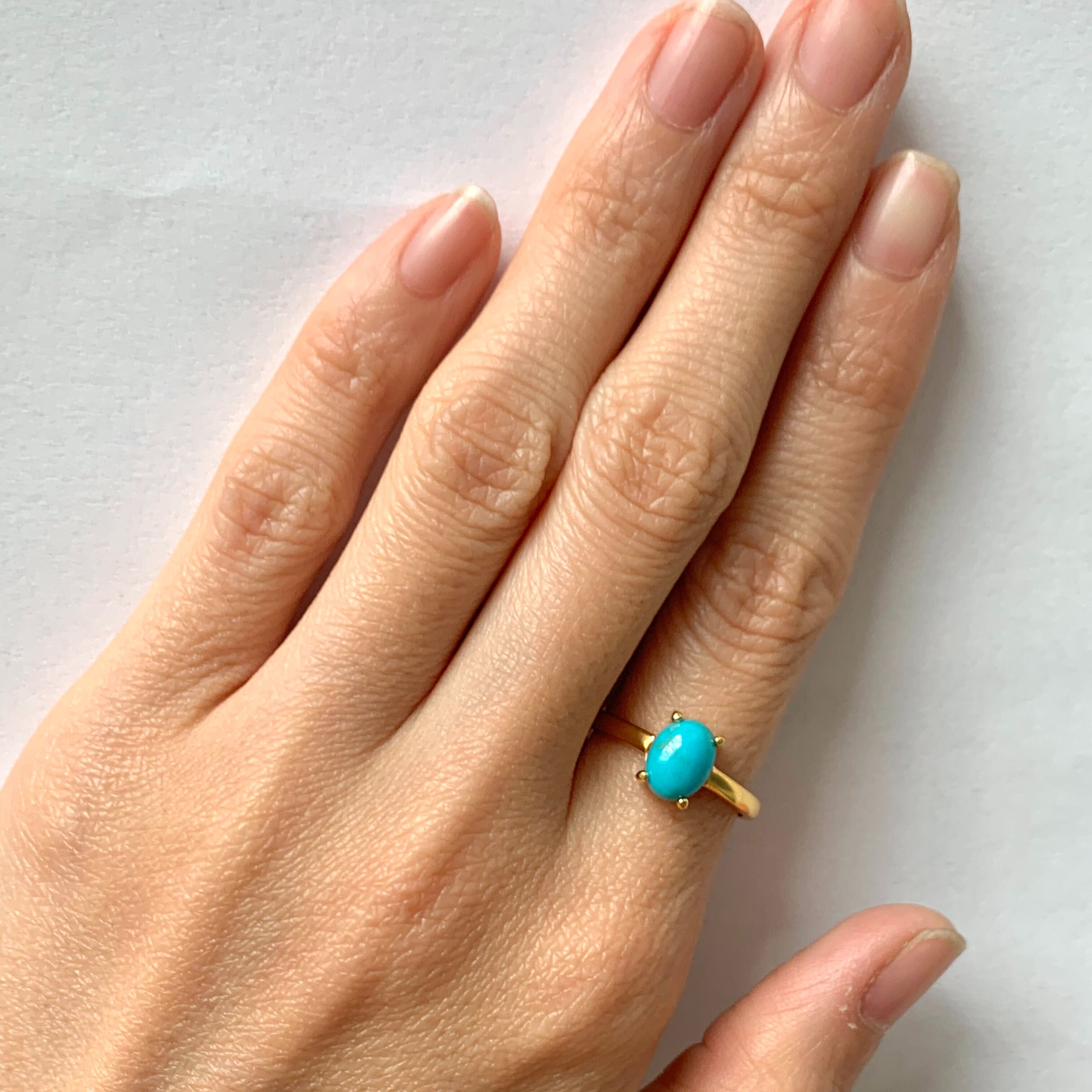 Gold Turquoise Ring, Natural Turquoise, Dainty Blue Ring, December Birthstone, 2 Carat Ring, Solitaire Ring, Gold Vermeil, Arizona Turquoise