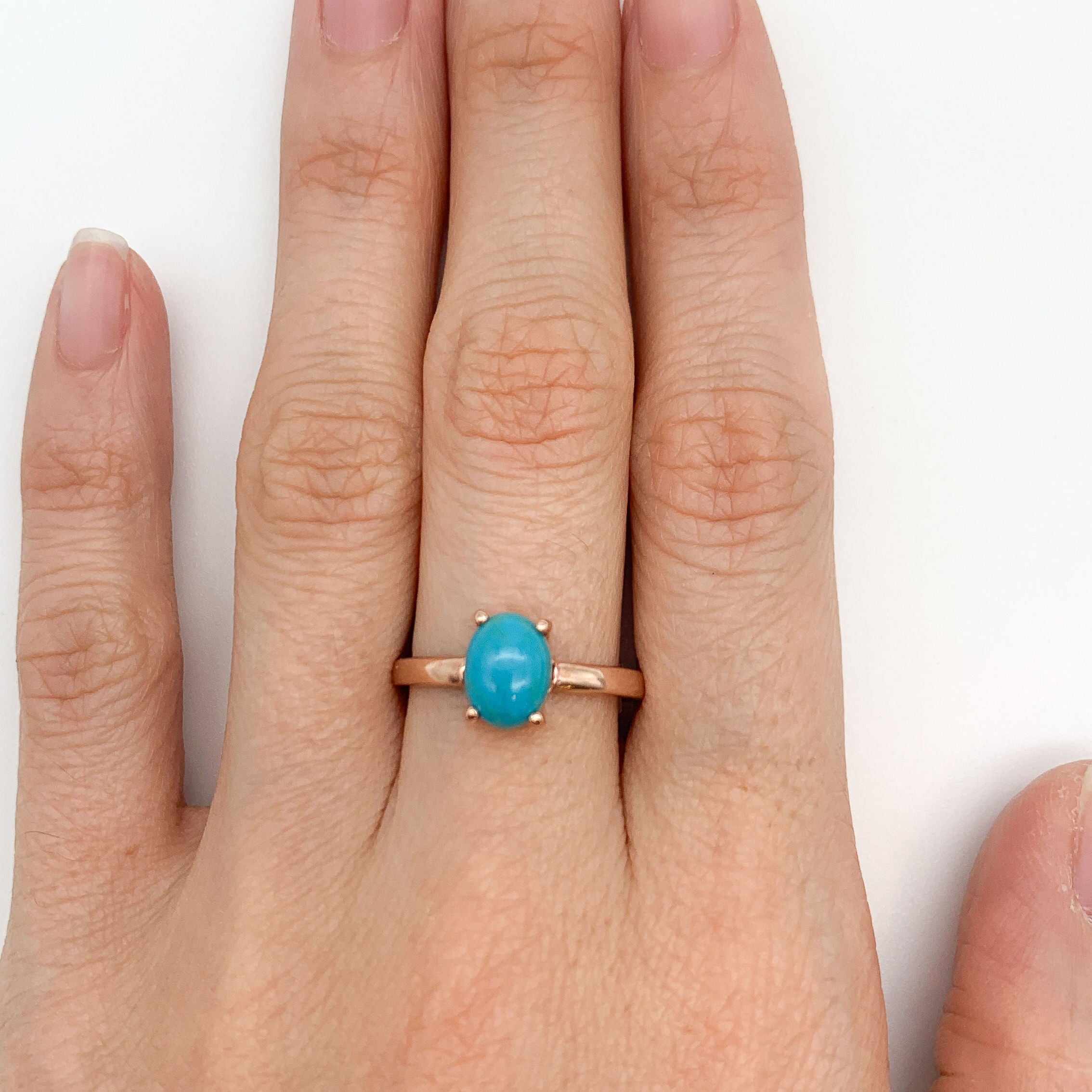 Gold Turquoise Ring, Natural Turquoise, Dainty Blue Ring, December Birthstone, 2 Carat Ring, Solitaire Ring, Gold Vermeil, Arizona Turquoise(2)