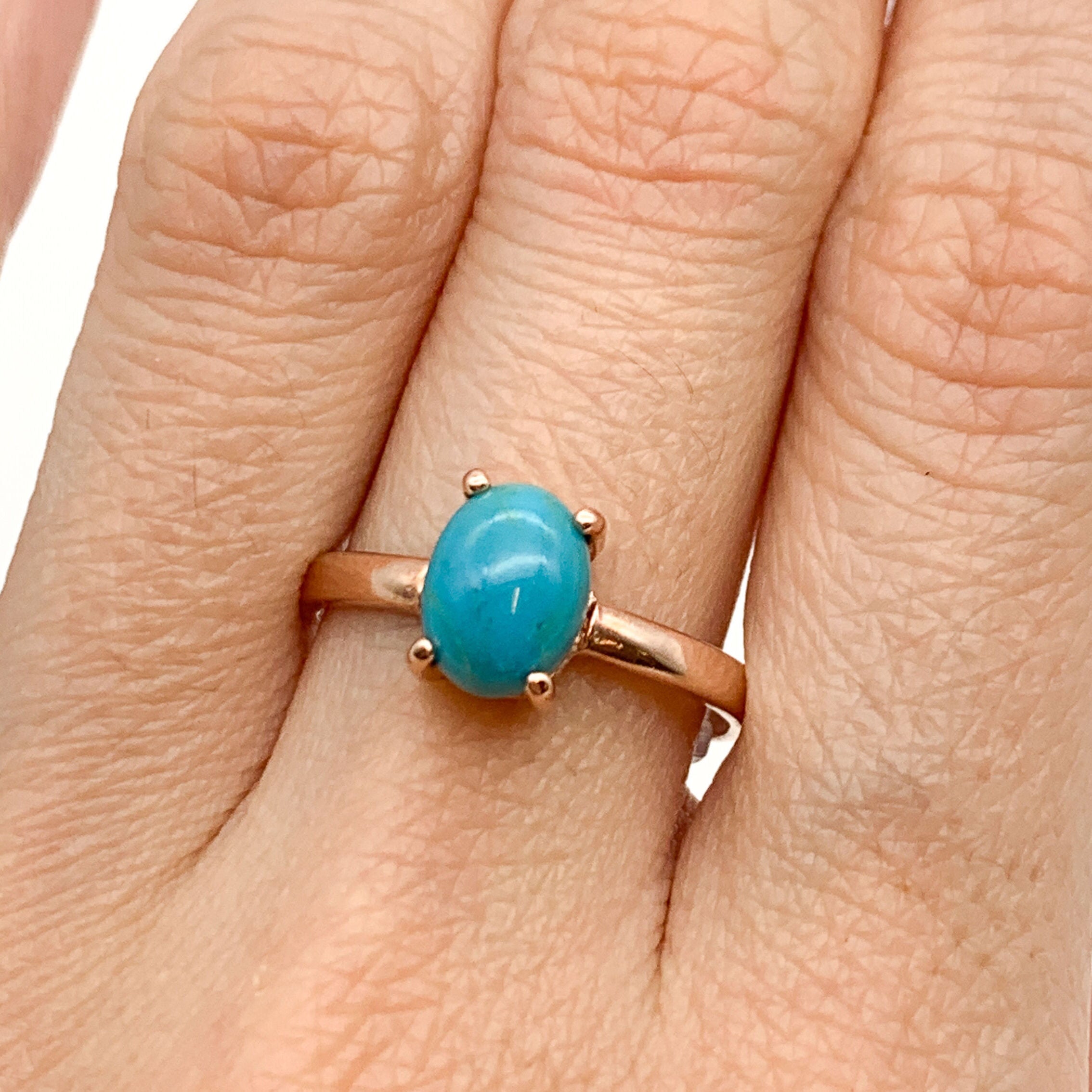 Gold Turquoise Ring, Natural Turquoise, Dainty Blue Ring, December Birthstone, 2 Carat Ring, Solitaire Ring, Gold Vermeil, Arizona Turquoise(2)