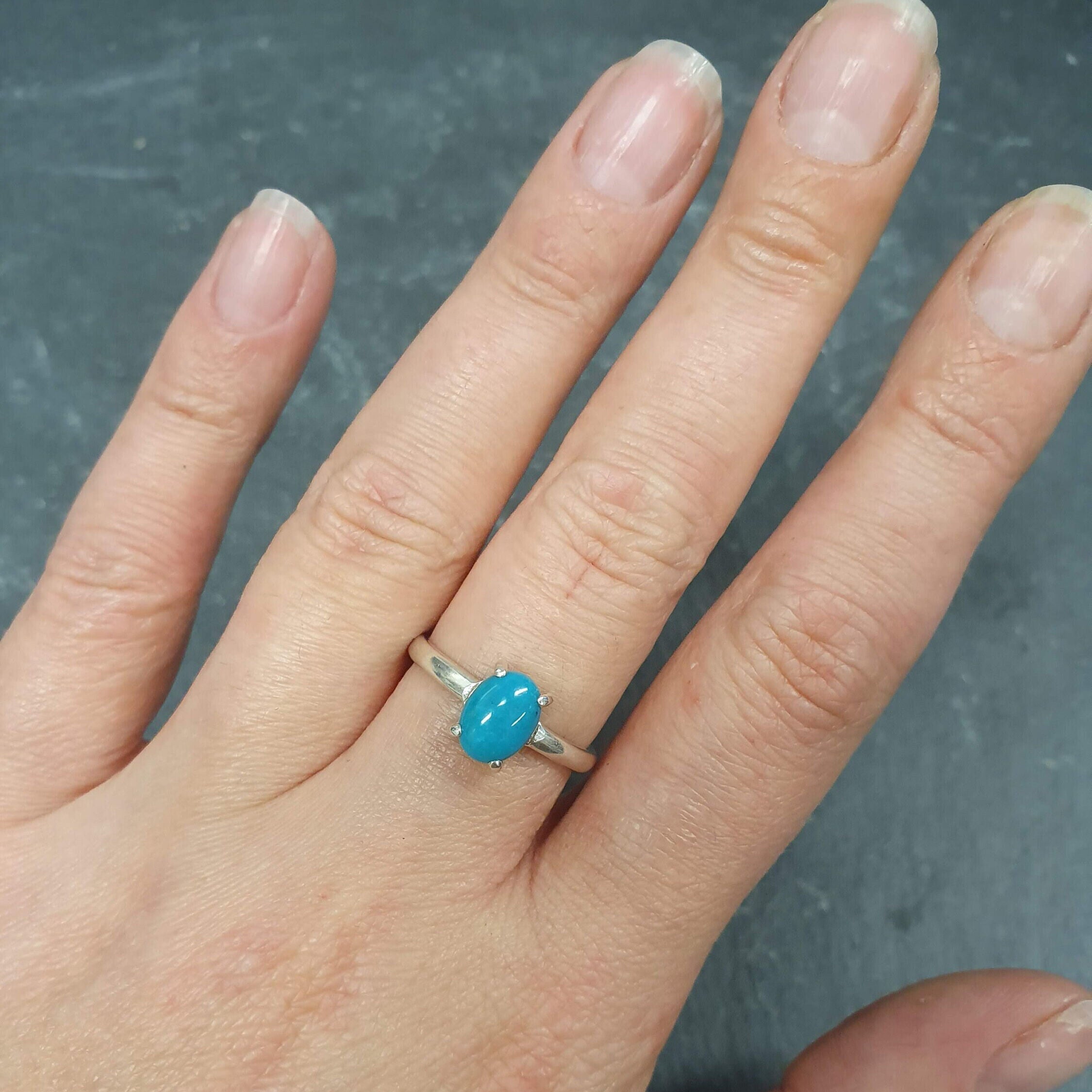 Gold Turquoise Ring, Natural Turquoise, Dainty Blue Ring, December Birthstone, 2 Carat Ring, Solitaire Ring, Gold Vermeil, Arizona Turquoise(3)