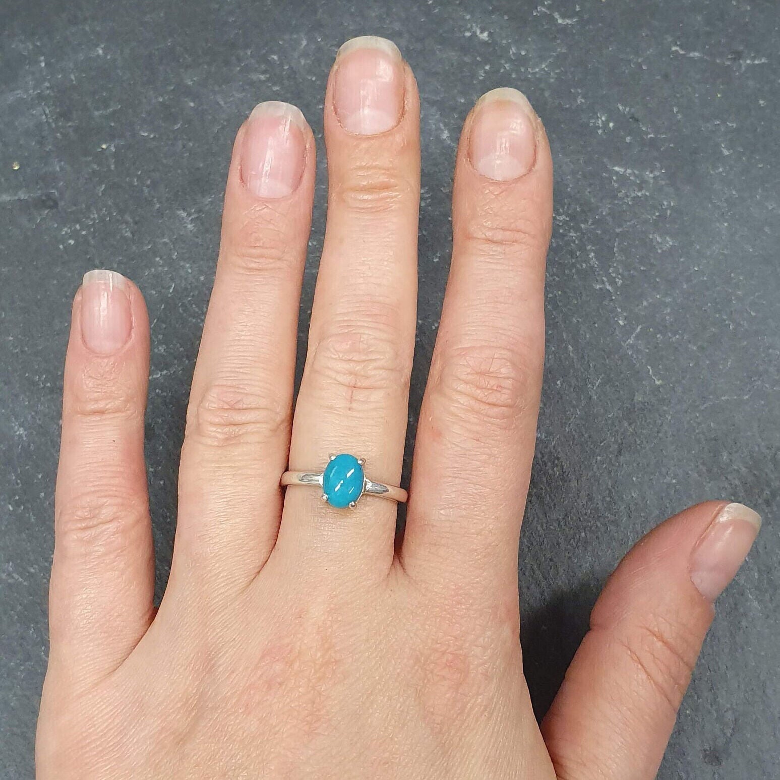 Gold Turquoise Ring, Natural Turquoise, Dainty Blue Ring, December Birthstone, 2 Carat Ring, Solitaire Ring, Gold Vermeil, Arizona Turquoise(3)