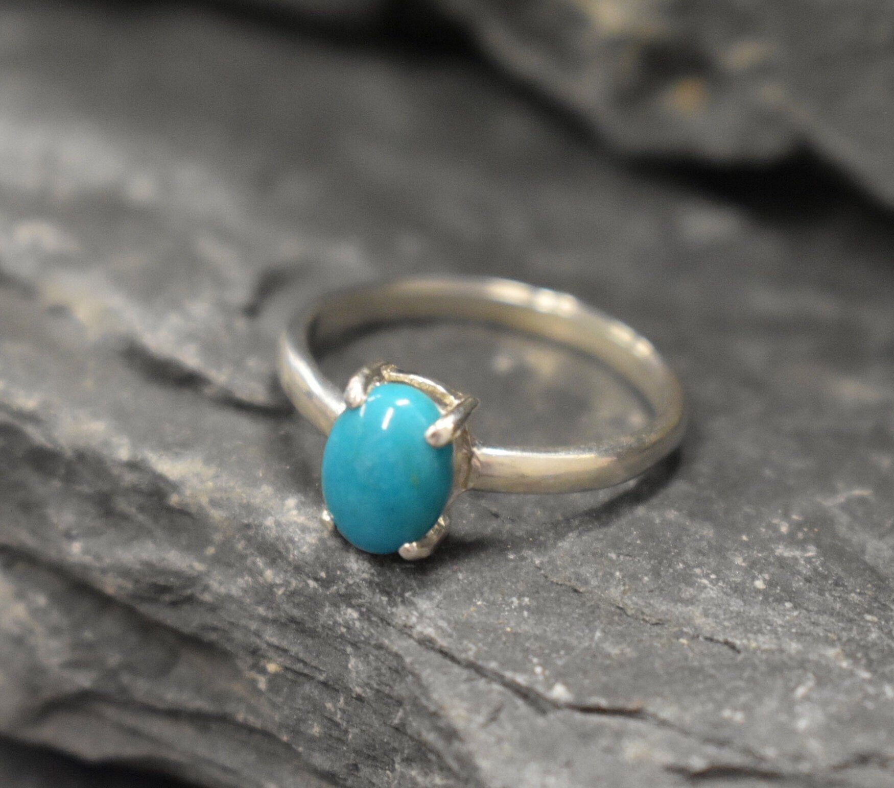 Gold Turquoise Ring, Natural Turquoise, Dainty Blue Ring, December Birthstone, 2 Carat Ring, Solitaire Ring, Gold Vermeil, Arizona Turquoise