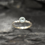 Aqua Ring, Created Aquamarine, Solitaire Ring, Dainty Ring, Sky Blue Ring, Stackable Ring, Blue Ring, Intertwined Rope Band, 925 Silver Ring