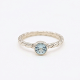Aquamarine Ring - Dainty Blue Ring - Twisted Silver Band
