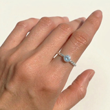 Aquamarine Ring - Dainty Blue Ring - Twisted Silver Band