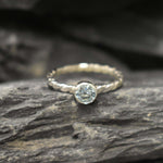 Aqua Ring, Created Aquamarine, Solitaire Ring, Dainty Ring, Sky Blue Ring, Stackable Ring, Blue Ring, Intertwined Rope Band, 925 Silver Ring