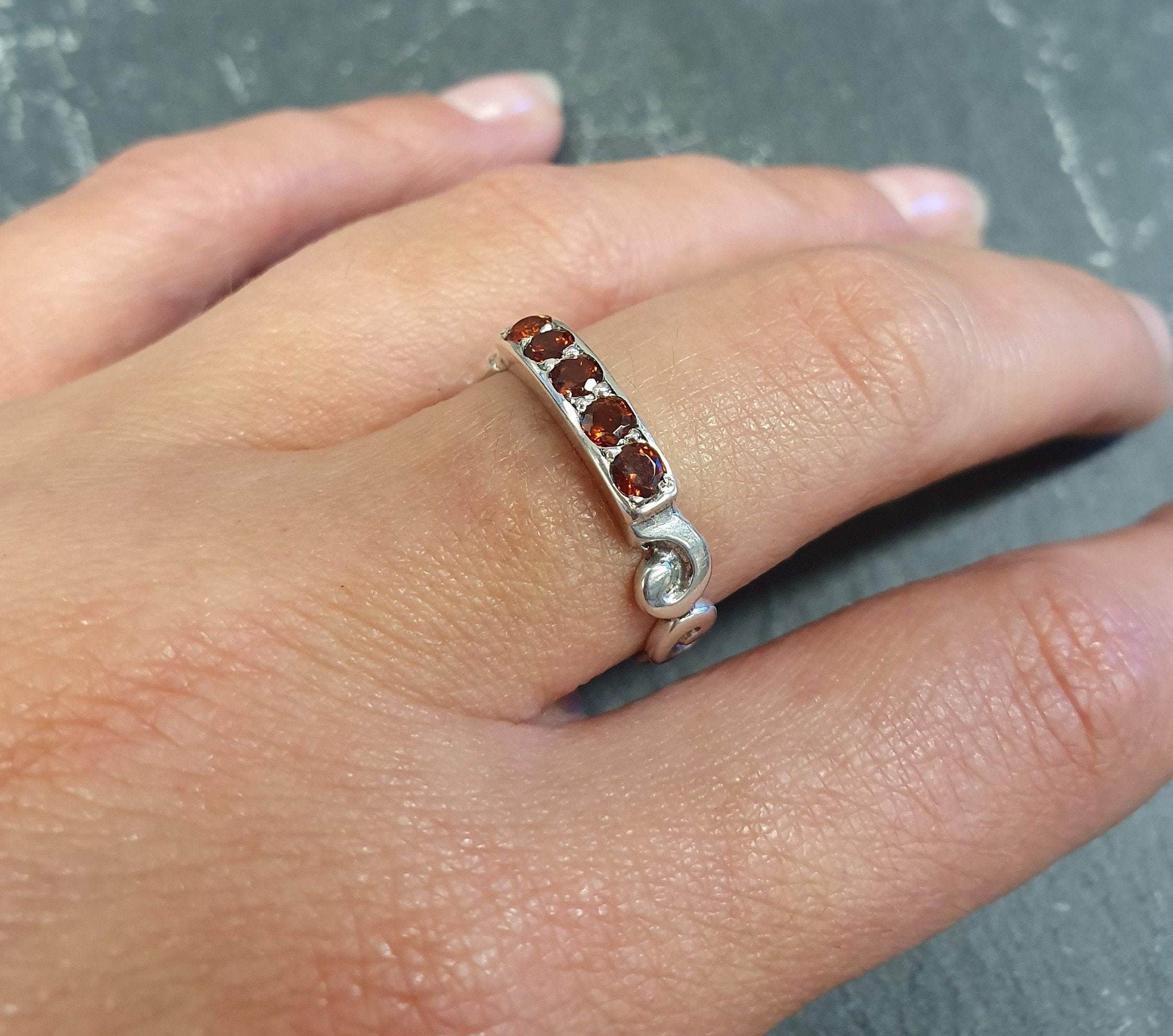 Garnet Band, Natural Garnet, January Birthstone, Half Eternity Ring, Red Diamond Ring, Wave Band, Stackable Ring, Red Ring, 925 Silver Ring