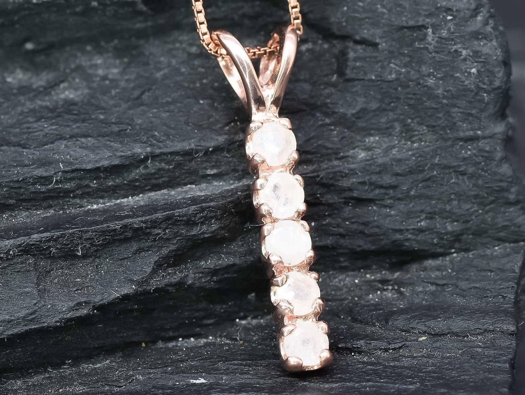 Rose Moonstone Pendant, Rainbow Moonstone Necklace, Minimalist Pendant, Moonstone Bar Pendant, Rose Gold Pendant, Rainbow Pendant, Rose Gold