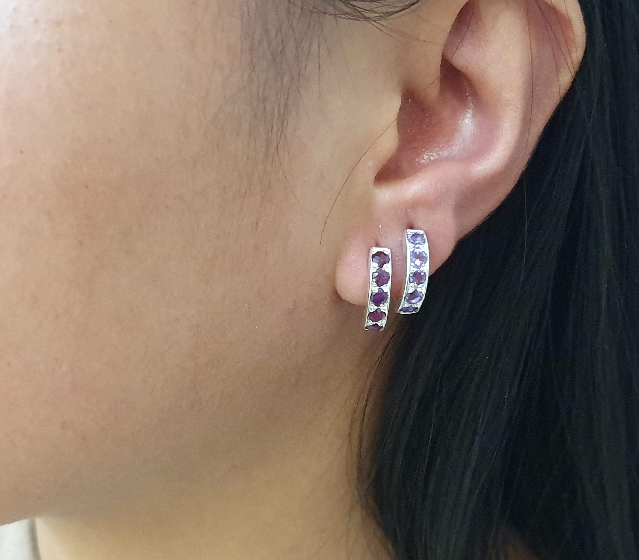 Amethyst Earrings, Natural Amethyst, February Birthstone, Dainty Earrings, Sterling Silver Studs, Hoop Earrings, Purple Earrings, Amethyst