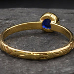 Exquisite 18k Gold Vermeil Ring with Round Created Blue Sapphire; a September birthstone treasure for heartfelt gifting and style.