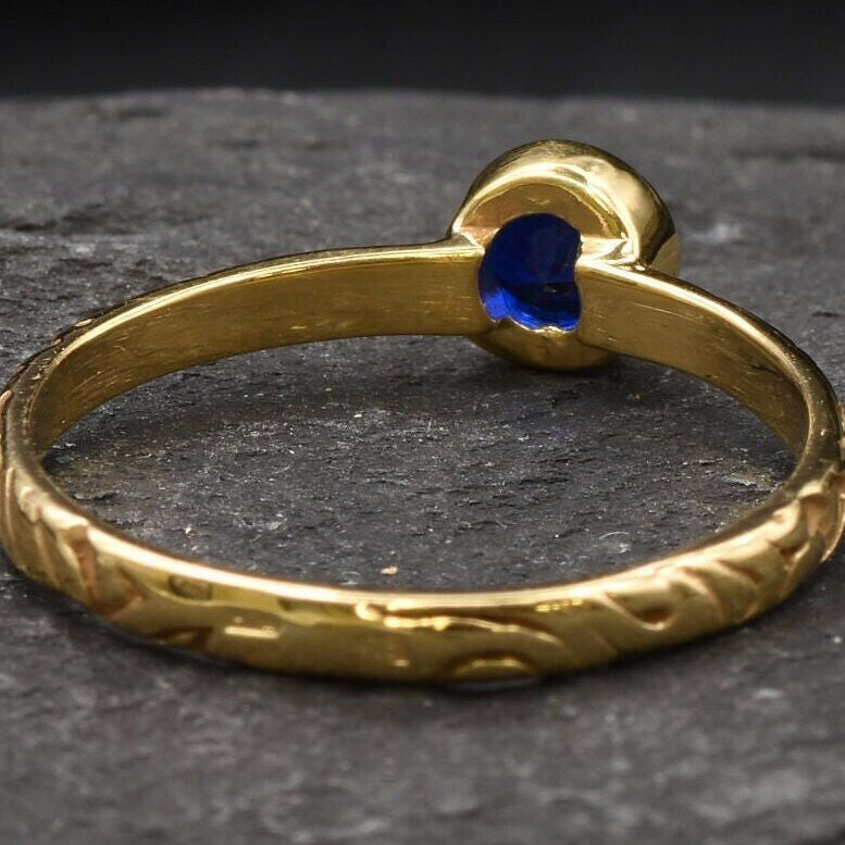 Exquisite 18k Gold Vermeil Ring with Round Created Blue Sapphire; a September birthstone treasure for heartfelt gifting and style.