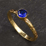 Elegant Created Sapphire Ring in 18k Gold Vermeil; features a stunning blue gemstone, perfect for birthdays and special moments.