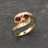 Bypass Garnet Ring - Red Two Stone Ring - Vintage Silver Ring