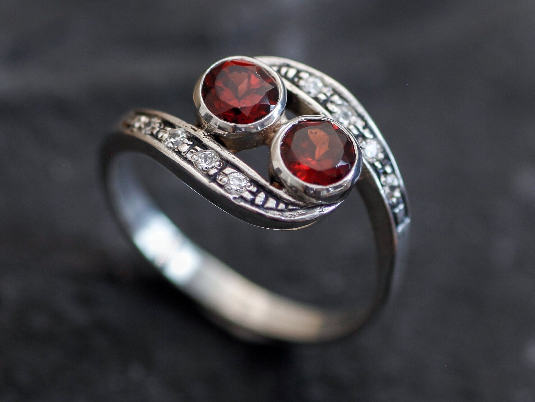 Gold Garnet Ring, Red Garnet Ring, Natural Garnet, January Birthstone, Vintage Ring, Antique Ring, Boho Ring, Sterling Silver Ring, 925 Ring(2)