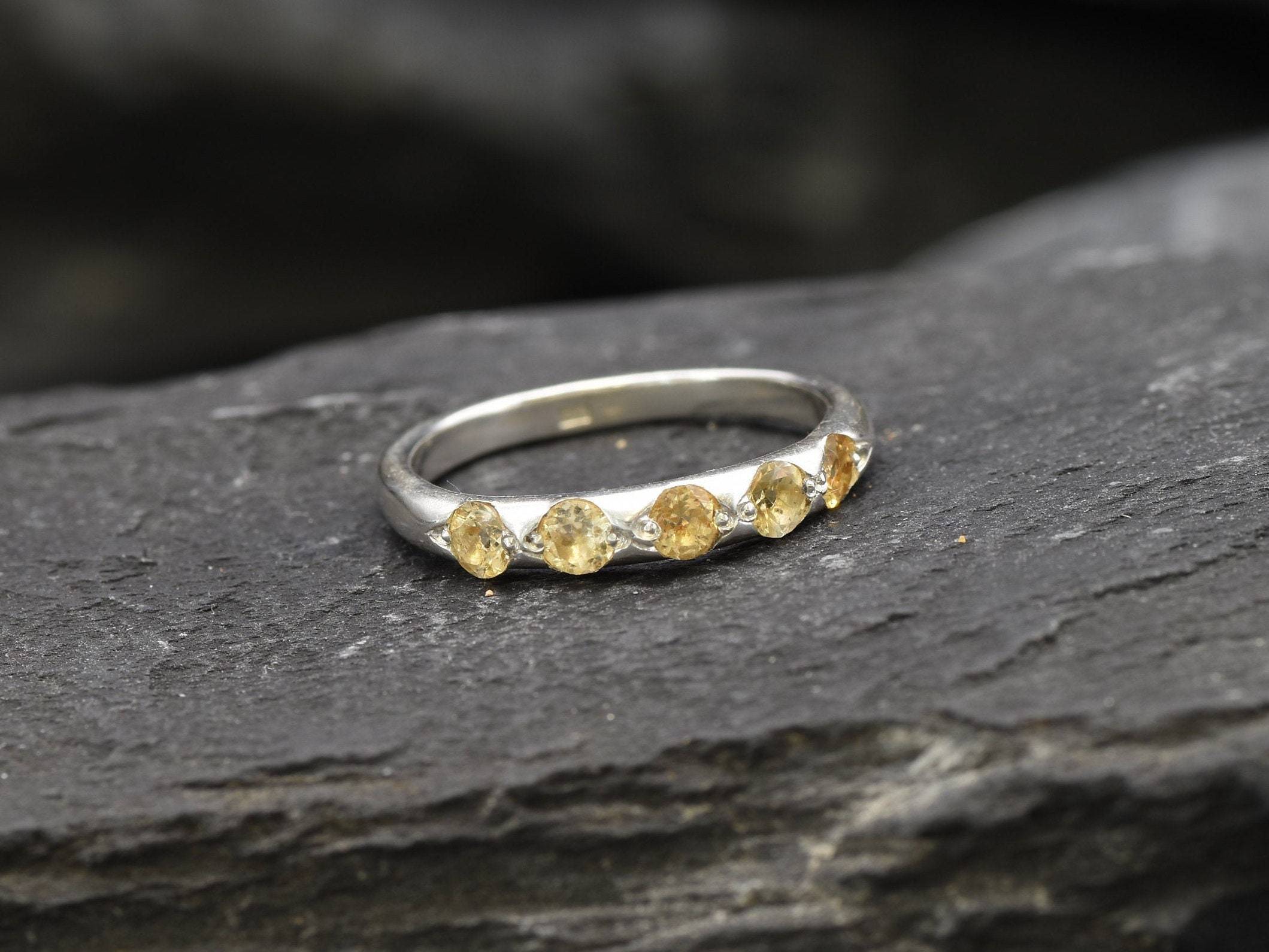 Citrine Band, Dainty Citrine Ring, Natural Citrine, November Birthstone, Yellow Stone Ring, November Ring, Solid Silver Ring, Silver Citrine