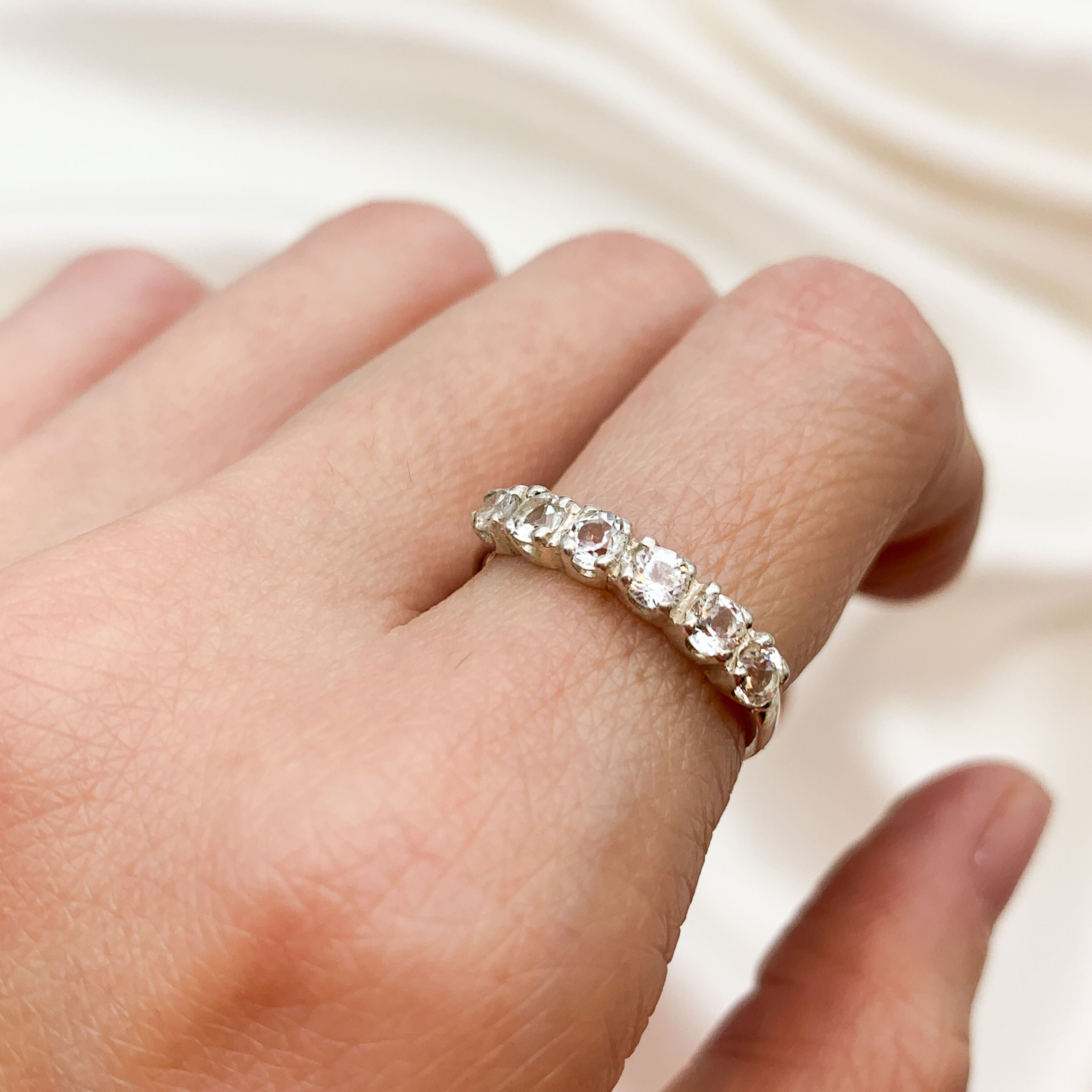 White Topaz Band, Natural White Topaz, White Topaz Ring, Stackable Ring, Half Eternity Ring, Gemstone Ring, Topaz Ring, 925 Sterling Silver