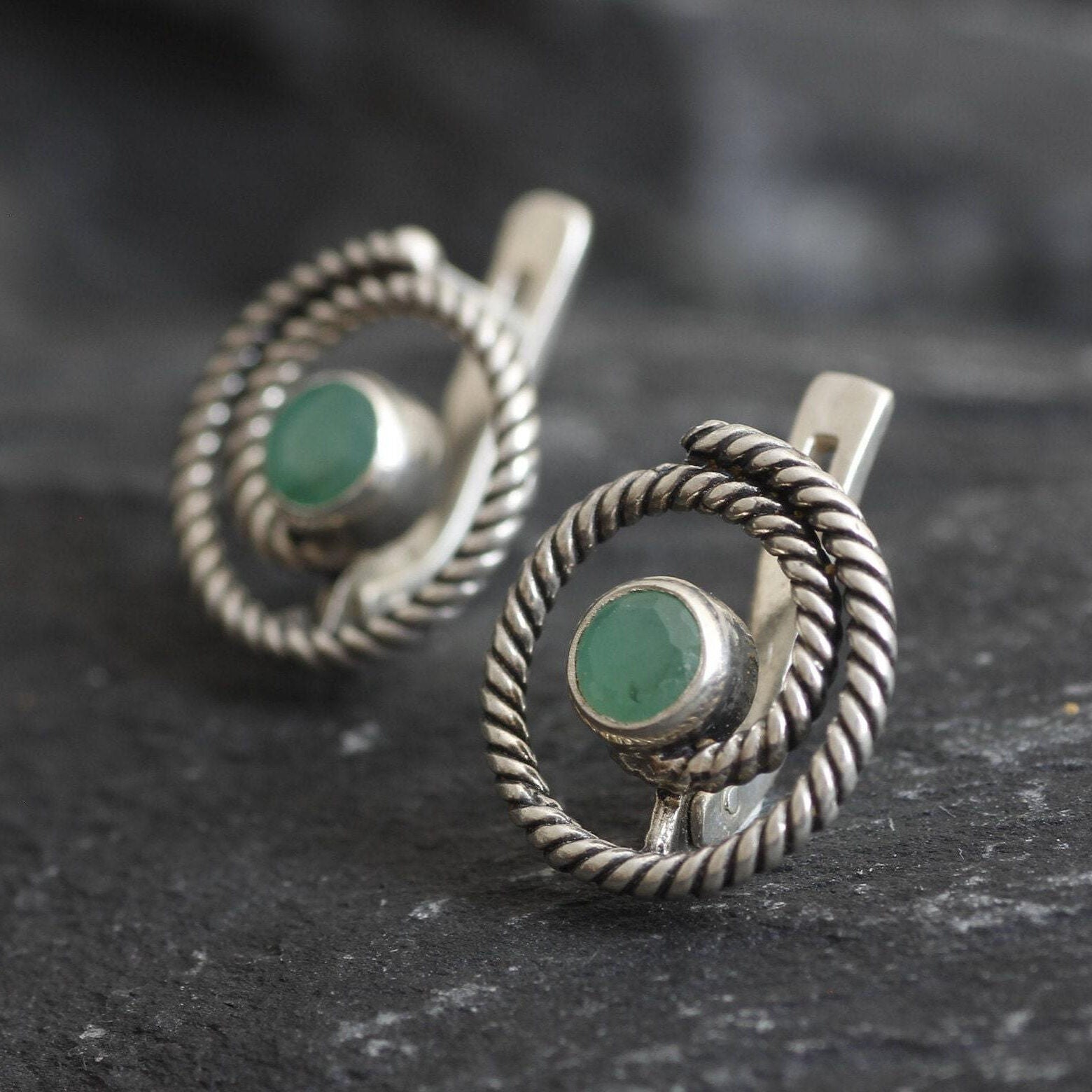 Natural Emerald Earrings, Green Emerald Earrings, Swirl Earrings, May Earrings, Spiral Earrings, Green Earrings, Genuine Emerald, 925 Silver