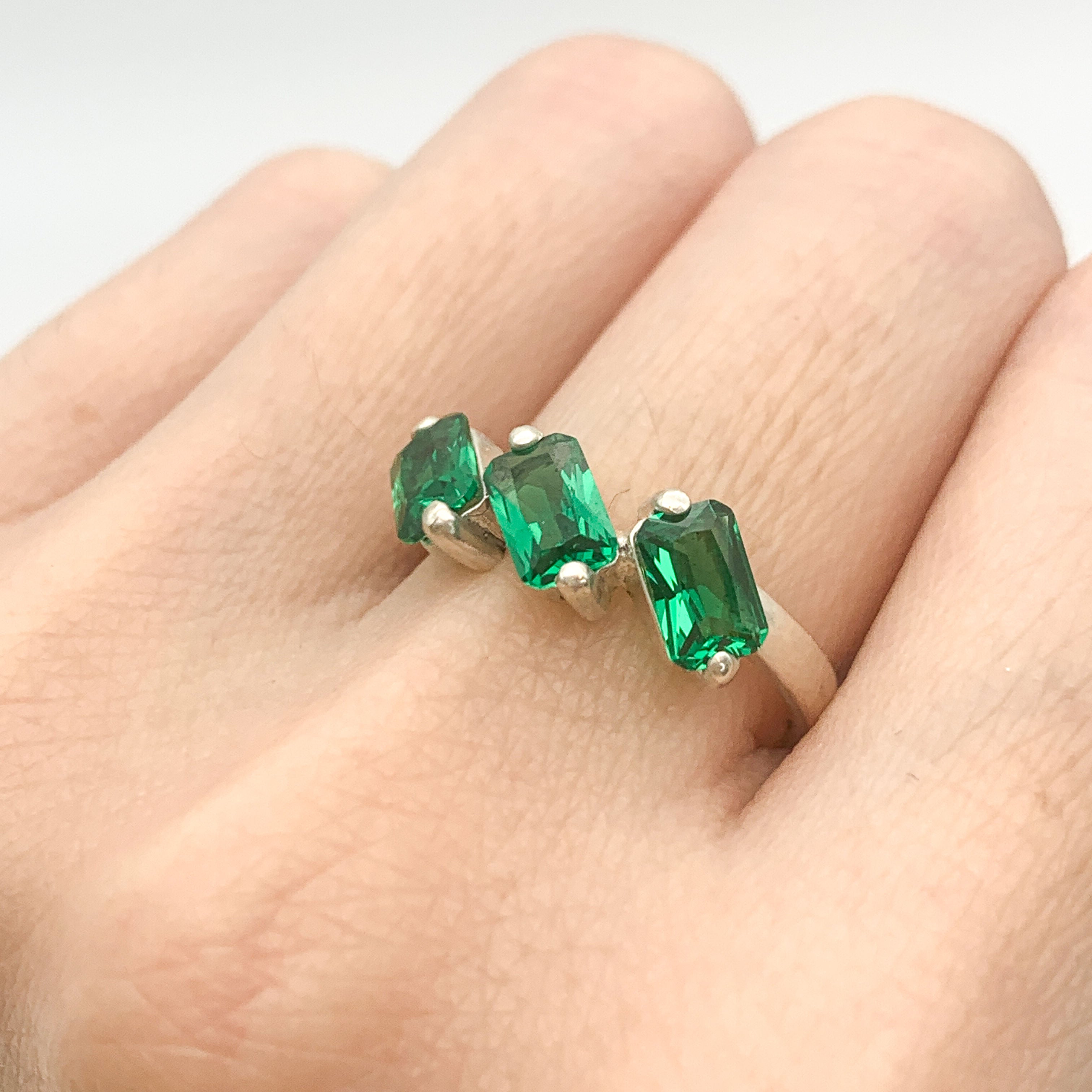 Elegant 925 Sterling Silver ring featuring a created green Emerald, perfect as a May birthday gift for any occasion.