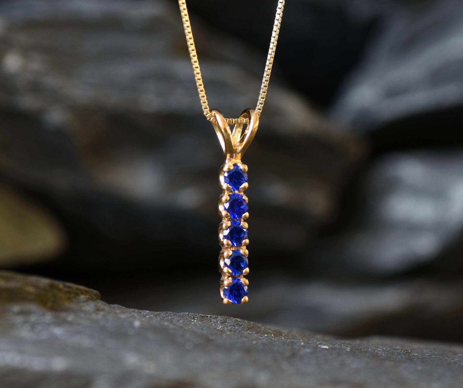 Sapphire Pendant in 18k Gold Vermeil, Round Created Blue Sapphire, September Birthstone, symbolizes sincerity and faithfulness.