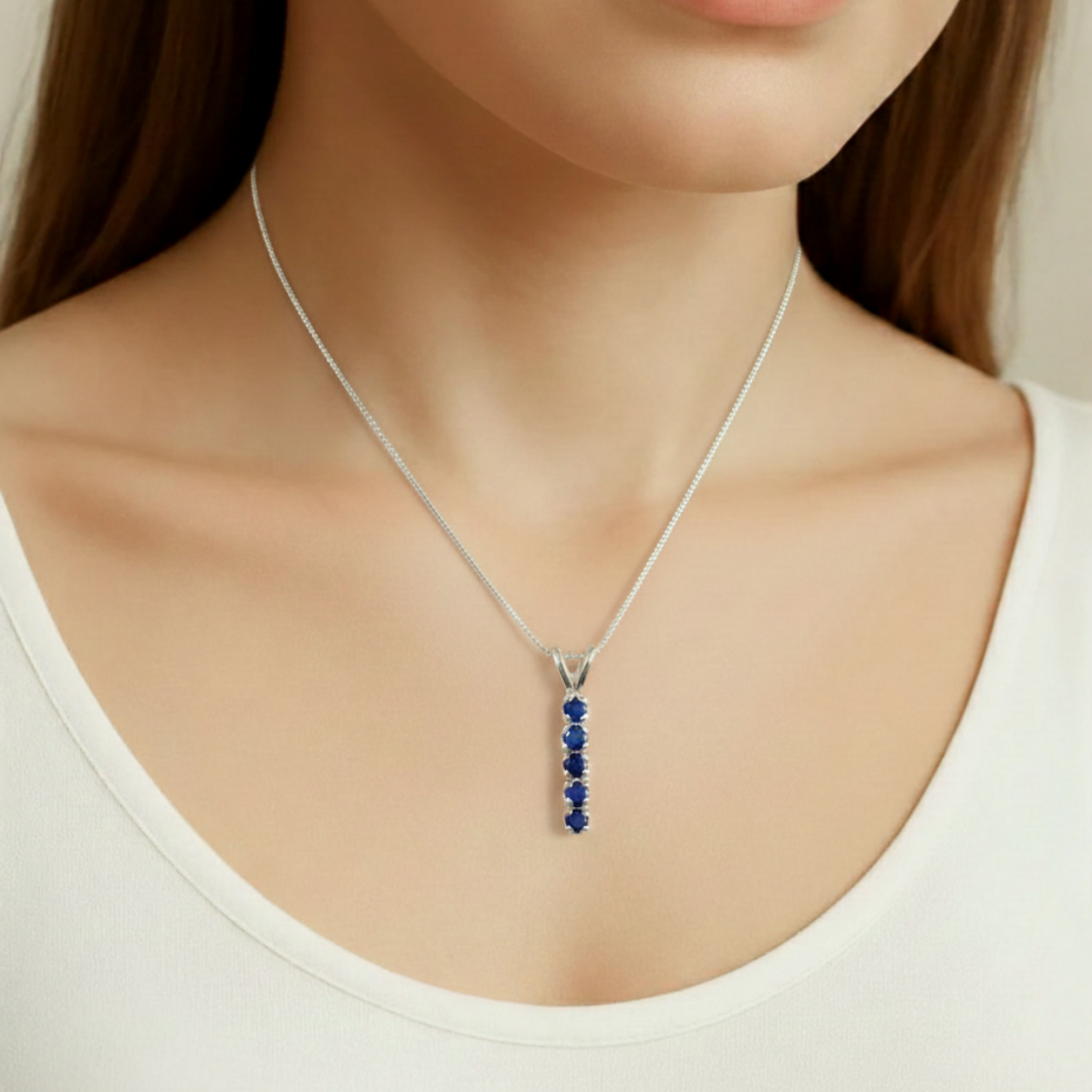 Created Sapphire Pendant in 925 Sterling Silver, showcasing Round Blue Sapphire, perfect for gifts and everyday wear.