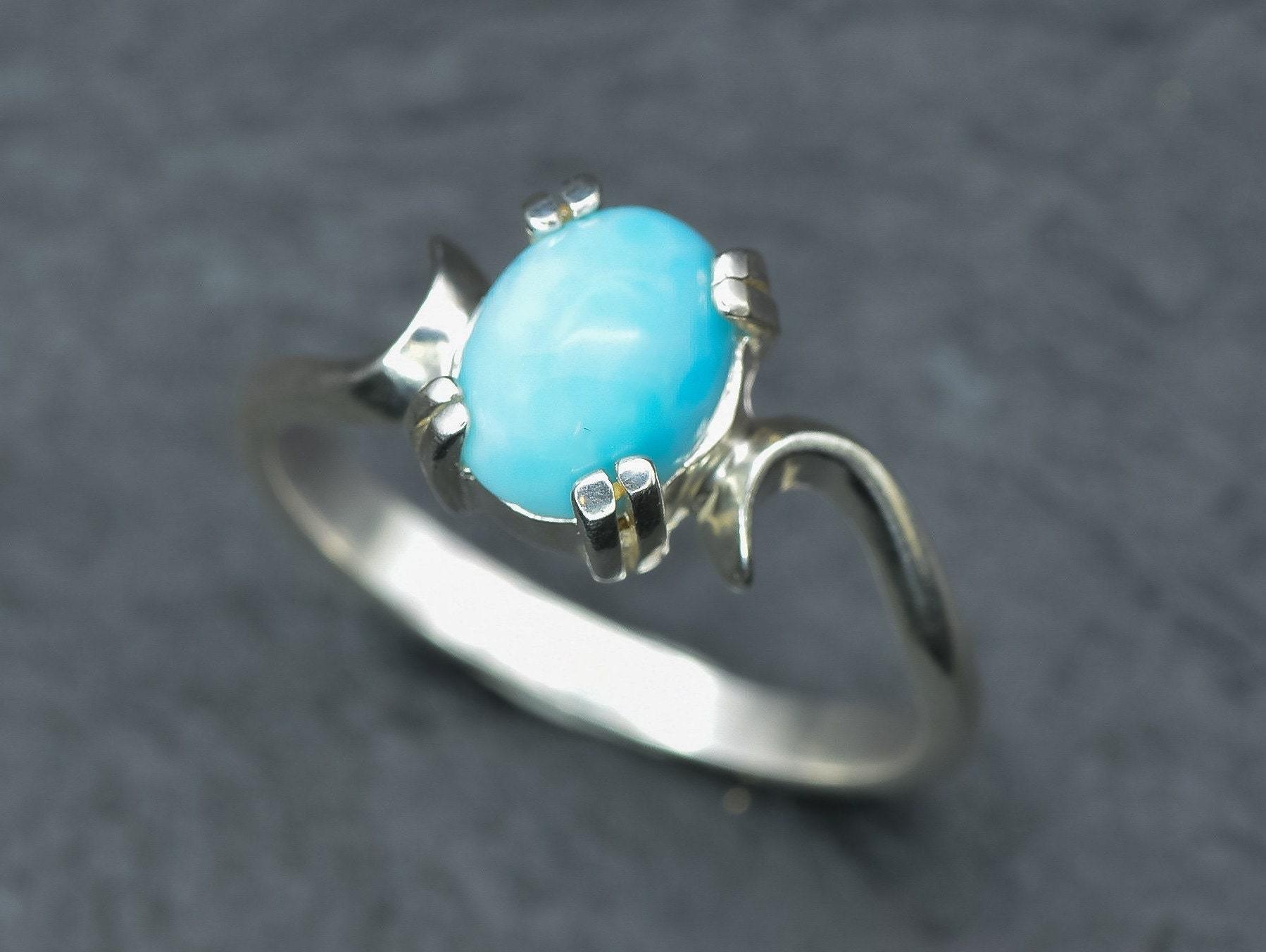Blue Larimar Ring, Natural Larimar, Dainty Blue Ring, Blue Oval Ring, 2 Carat Ring, Blue Solitaire, Unique Promise Ring, Solid Silver Ring