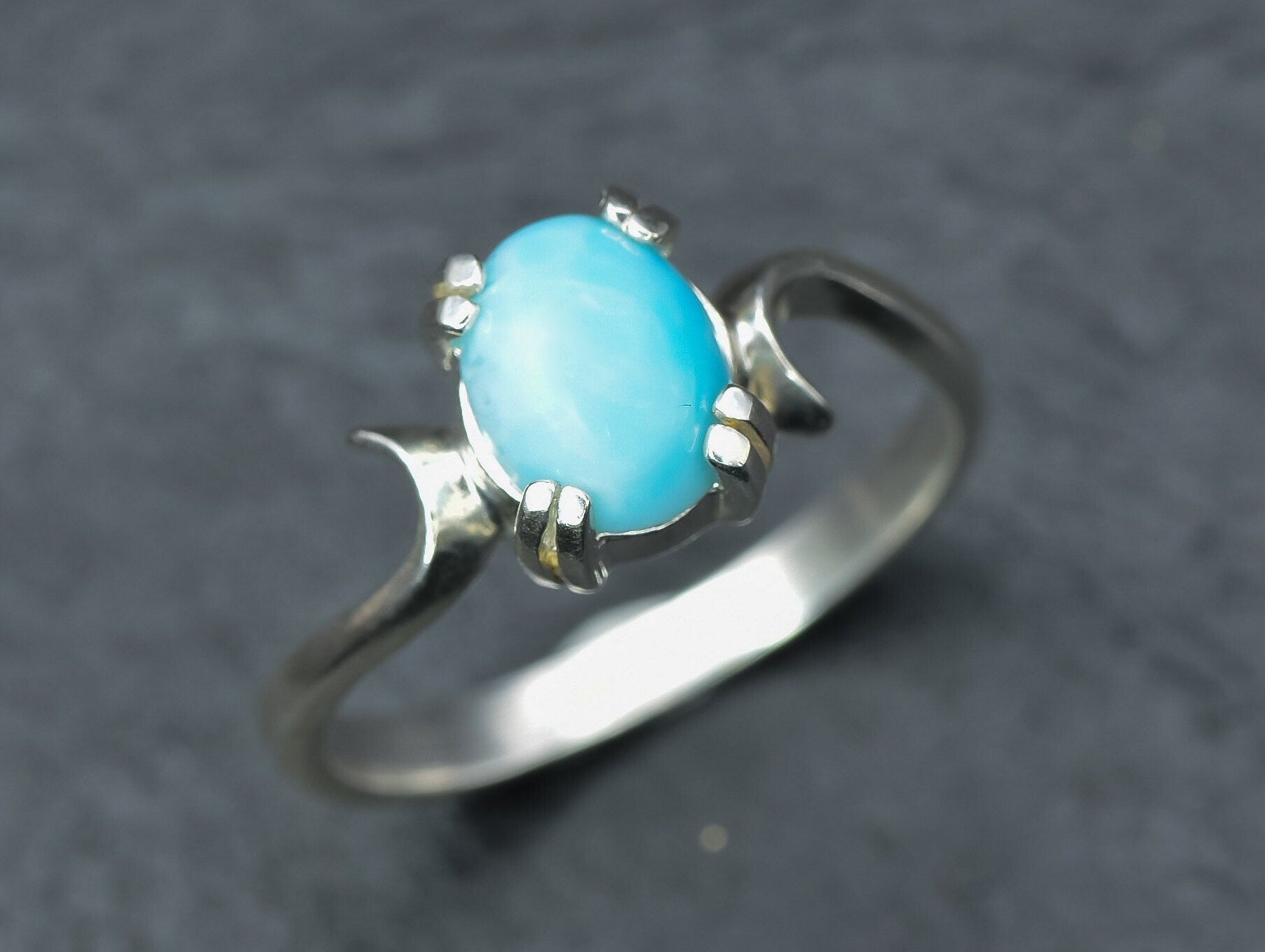 Blue Larimar Ring, Natural Larimar, Dainty Blue Ring, Blue Oval Ring, 2 Carat Ring, Blue Solitaire, Unique Promise Ring, Solid Silver Ring