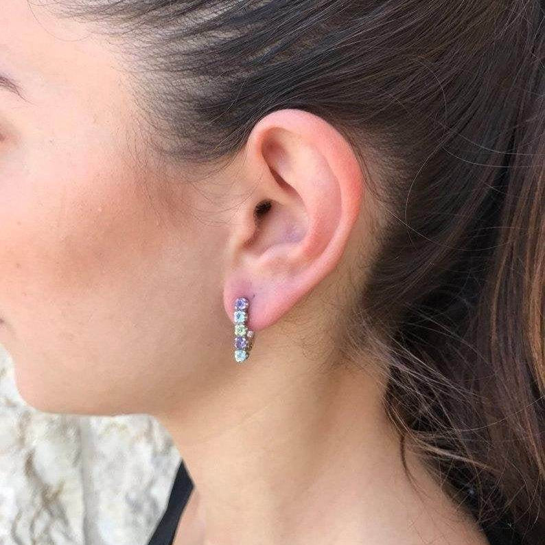 Elegant Gold Sapphire Earrings, crafted in 18k Gold Vermeil, featuring natural sapphires—perfect for birthdays and special occasions.