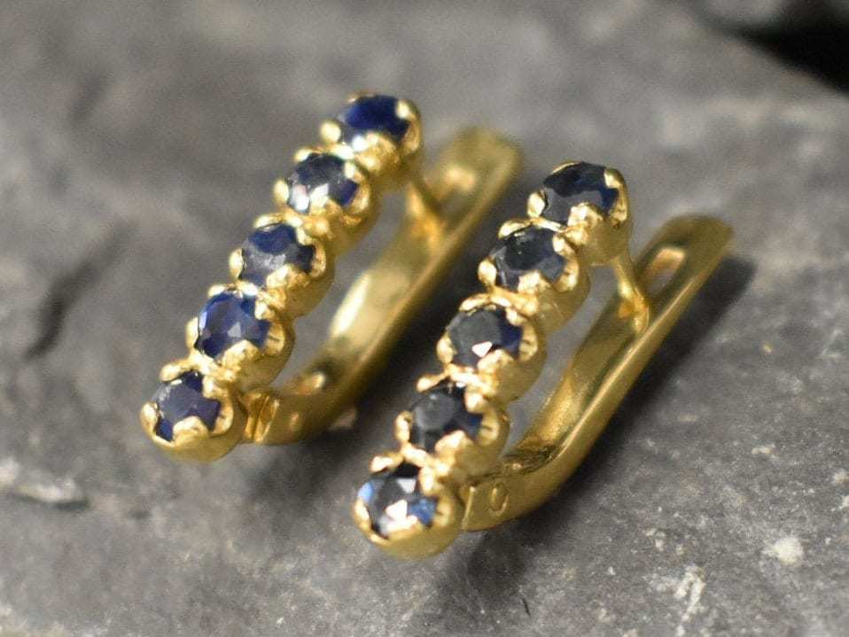 Gold Sapphire Earrings - Natural Sapphire Earrings, September Birthstone Earrings made in 18k Gold Vermeil. Ideal for everyday wear and perfect for birthday gifting and special occasions.