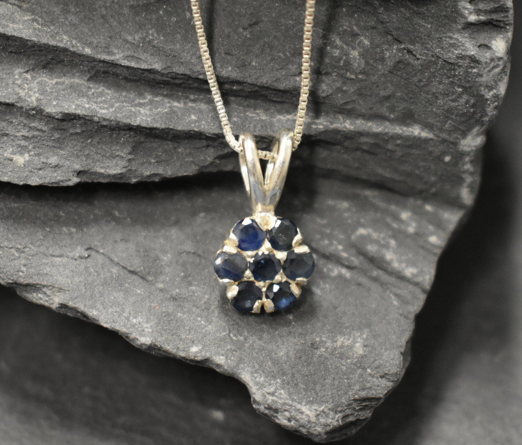 Sapphire Pendant, Natural Sapphire, September Birthstone, Flower Pendant, VintageBlue Pendant, Blue Flower Pendant, Solid Silver Pendant