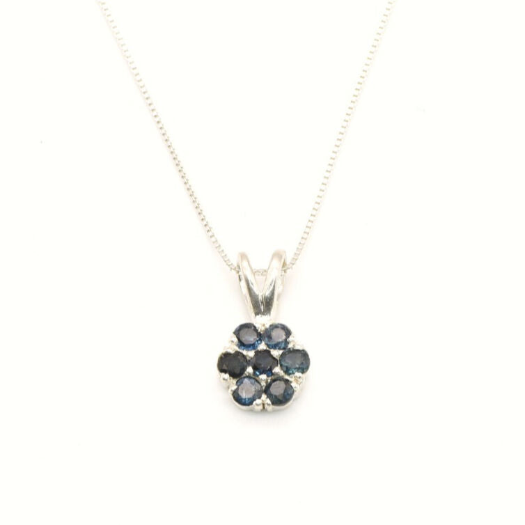 Flower Sapphire Pendant - Blue Daisy Necklace - September Birthstone Necklace made in 925 Sterling Silver. Ideal for everyday wear and perfect for birthday gifting and special occasions.