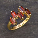 Natural Garnet Ring - Staggered Baguette Band - Red Square Ring