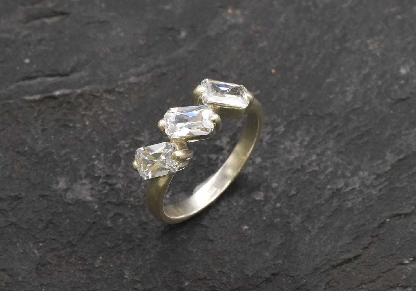 Three Stone Ring, Diamond Ring, Created CZ Diamond, Radiant Ring, Diamond Band, Sparkly Ring, Trilogy Ring, Proposal Ring, Solid Silver Ring