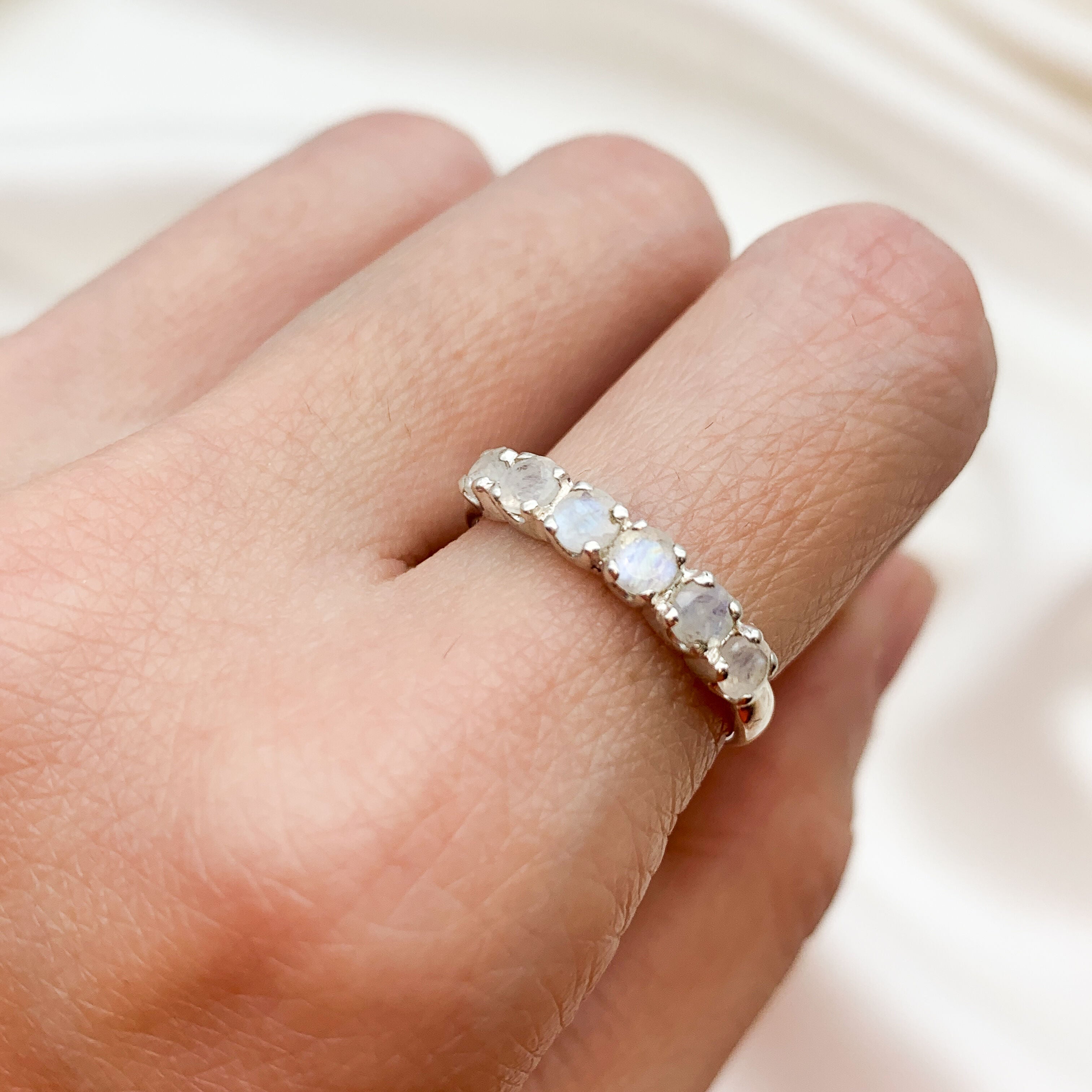 Moonstone Band, Natural Moonstone, June Birthstone, Stackable Ring, Moonstone Ring, Half Eternity Ring, Vintage Band, Moonstone, 925 Silver