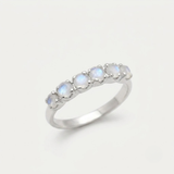 Gold Moonstone Band - Natural Moonstone Ring, Half Eternity Rainbow Moonstone Ring