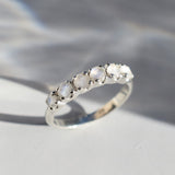 Gold Moonstone Band - Natural Moonstone Ring, Half Eternity Rainbow Moonstone Ring
