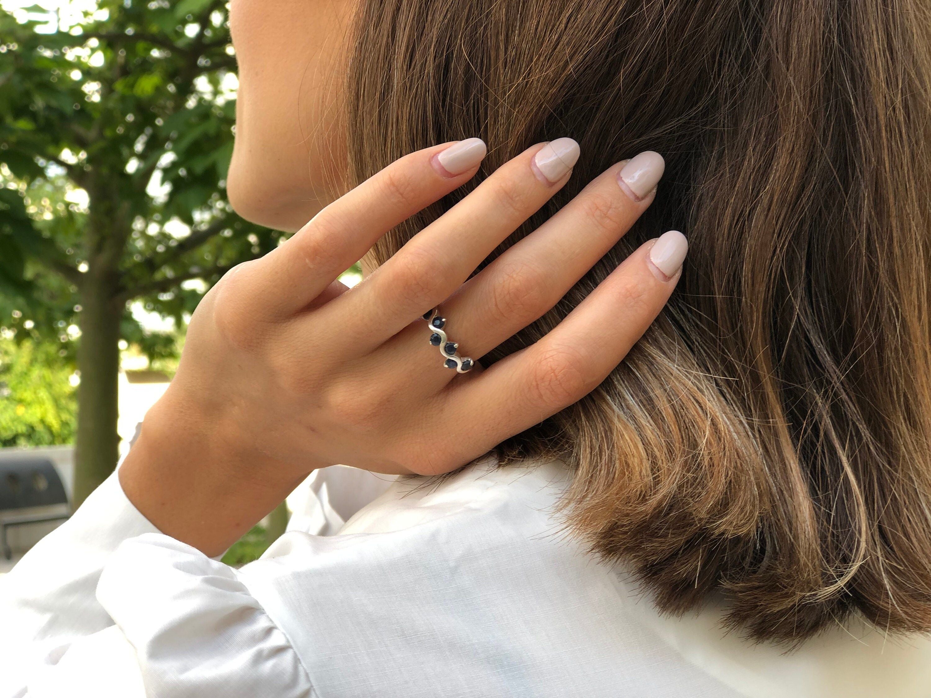 Natural Blue Sapphire Channel-Set Ring in 925 Sterling Silver, perfect gift for September birthdays and special occasions.