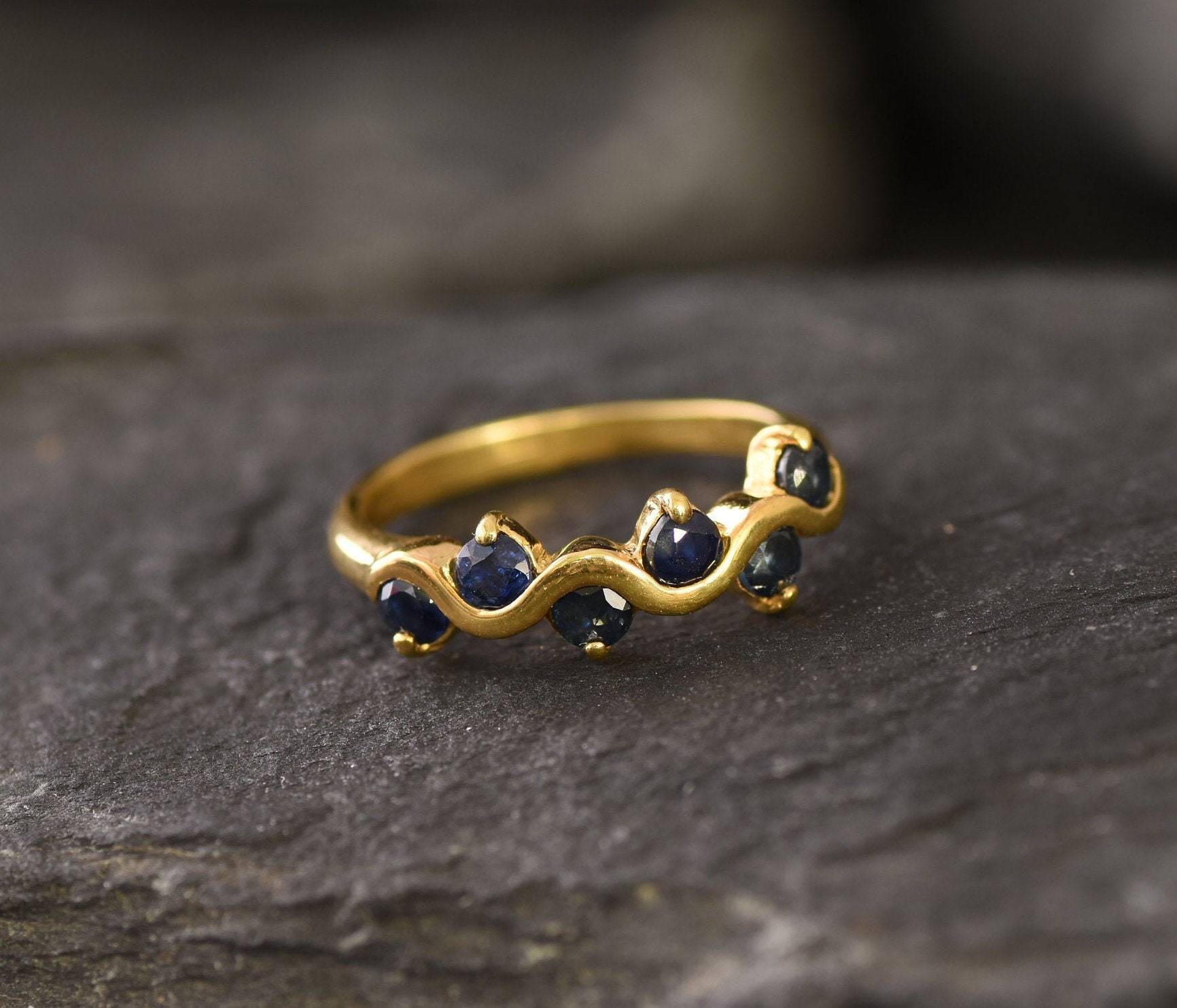 Natural Sapphire Ring made in 18k Gold Vermeil with Round Natural Blue Sapphire in Channel-Set setting, September Birthstone gift idea, symbolizes sincerity, truth, and faithfulness, ideal for everyday wear and perfect for birthday gifting and special occasions.