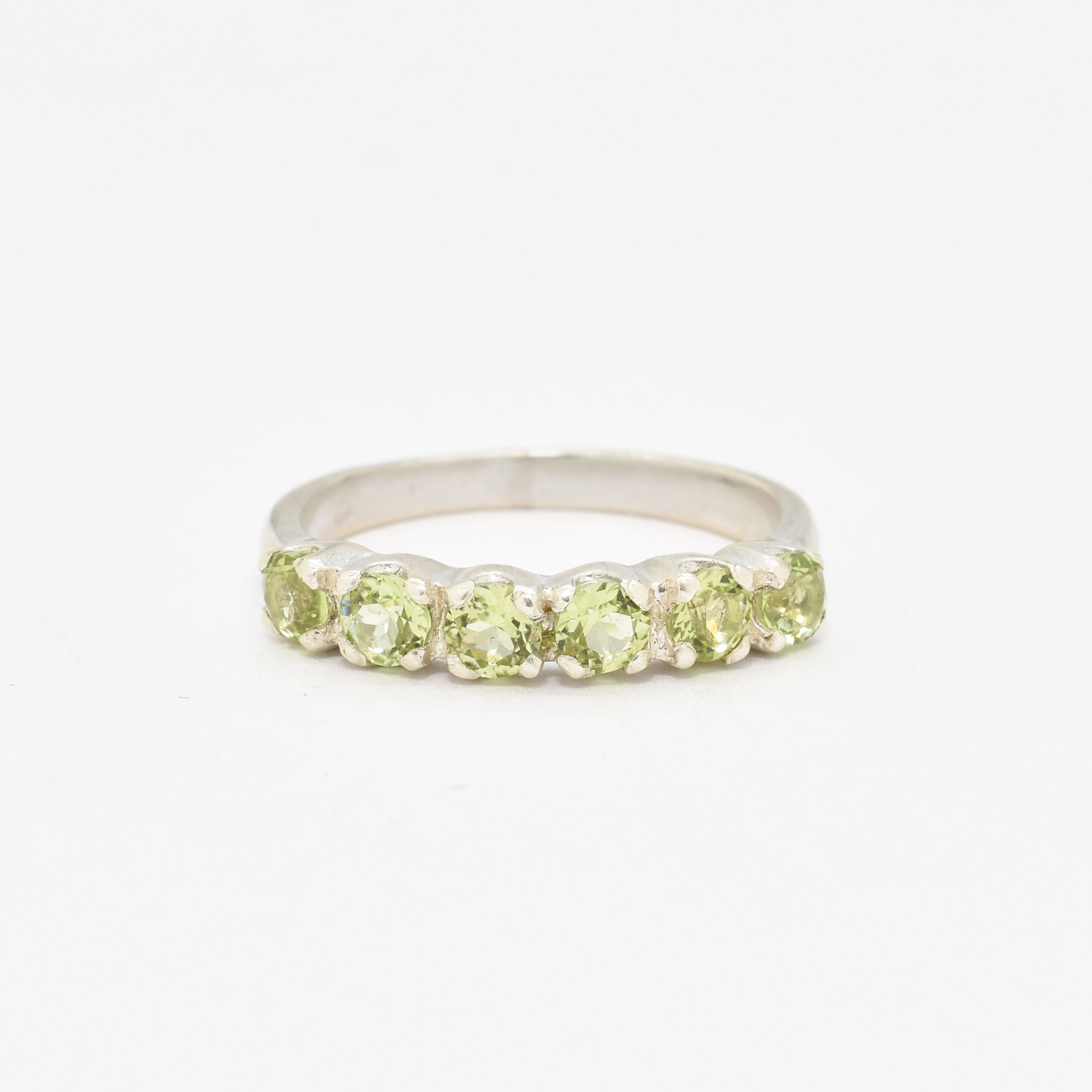 Gold Peridot Ring, Natural Peridot, August Birthstone, Half Eternity Ring, Green Diamond Ring, Vintage Ring, Green Ring, Solid Silver Ring(2)