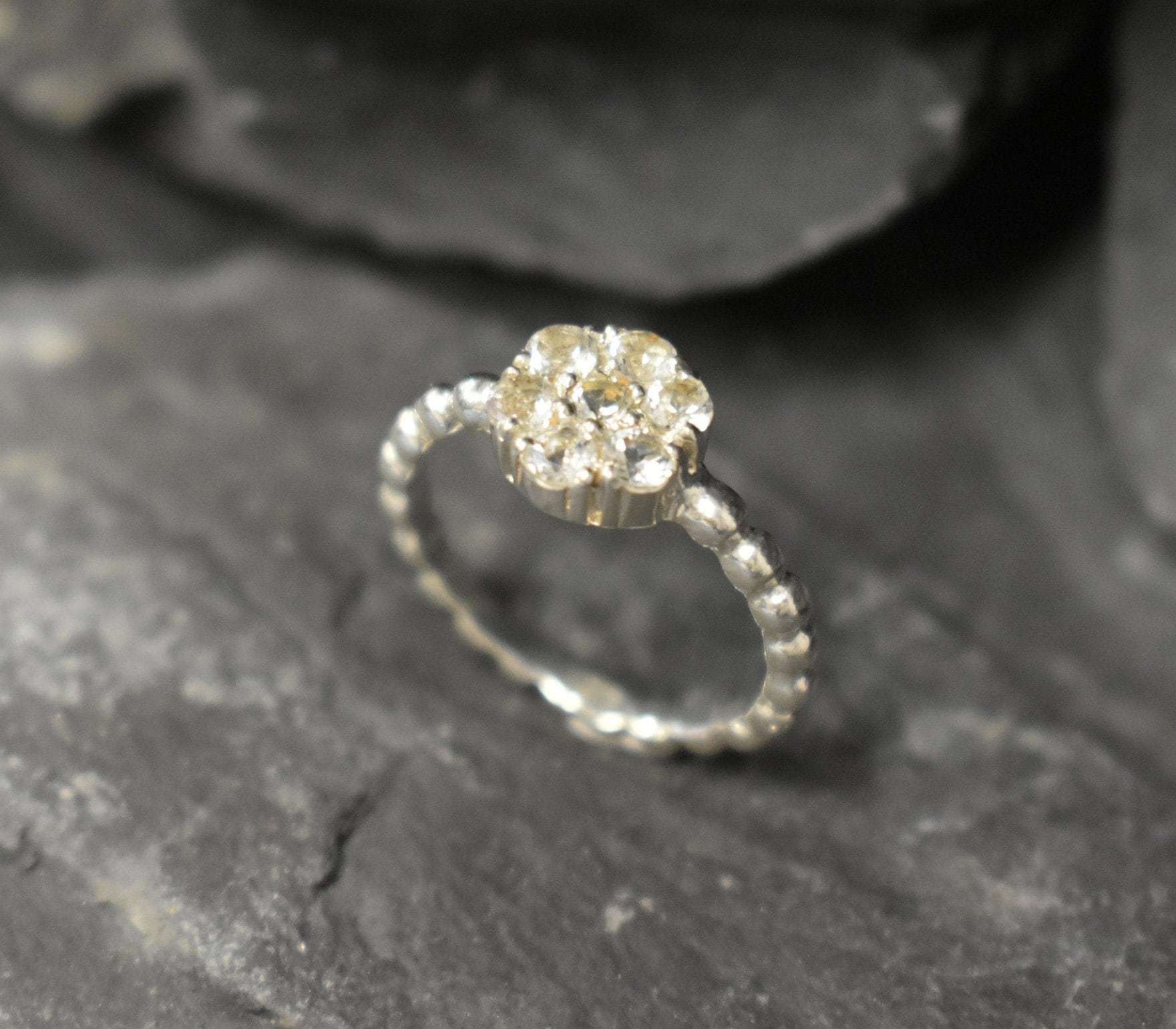 White Topaz Ring, Natural White Topaz, December Birthstone, Flower Ring, VintageFlower Ring, Topaz Ring, White Flower Ring, 925 Silver Ring