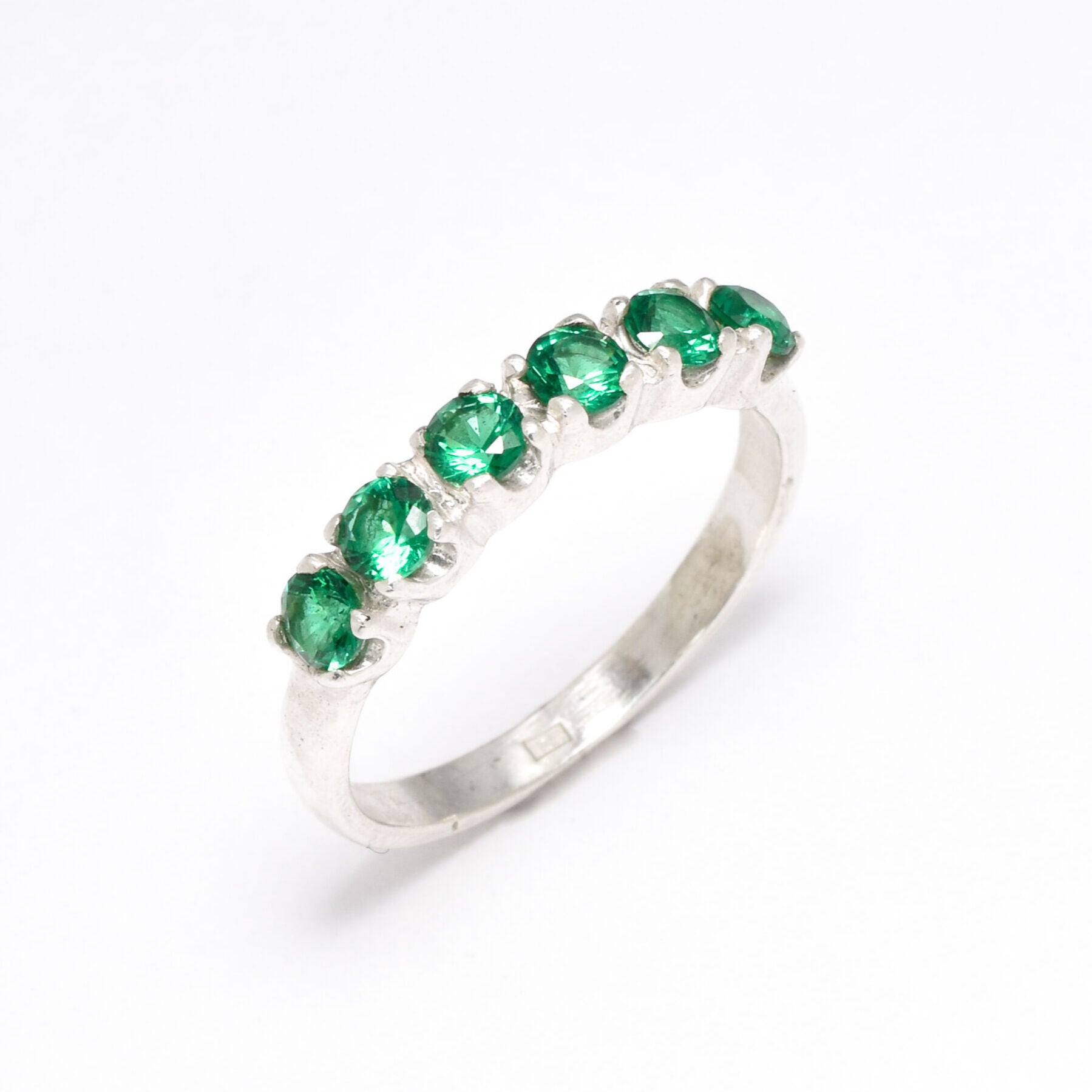 Created Emerald Ring made in 925 Sterling Silver with Round Created Green Emerald in Channel-Set setting, May Birthstone gift idea, symbolizes, ideal for everyday wear and perfect for birthday gifting and special occasions.